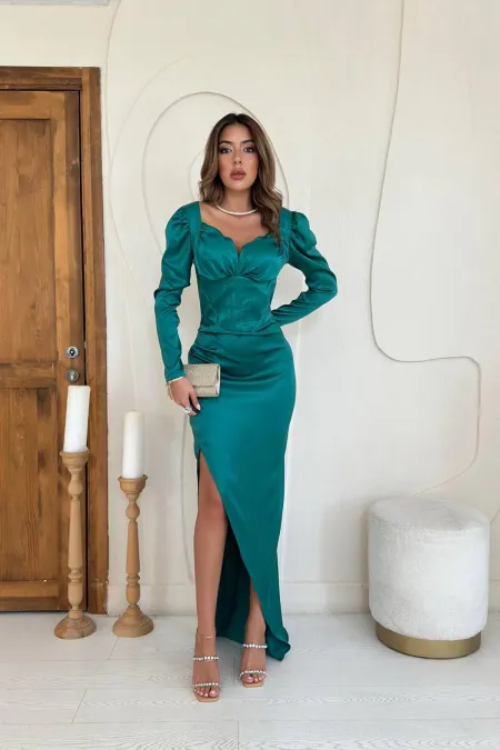 Robe fendue sur la poitrine couleur émeraude en gros