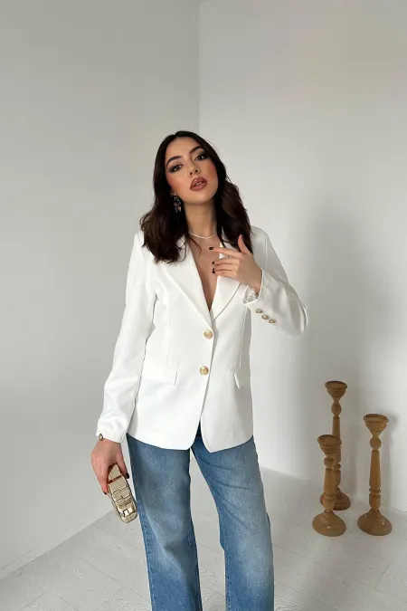 Toptan Ekru Gold Düğmeli Blazer Ceket