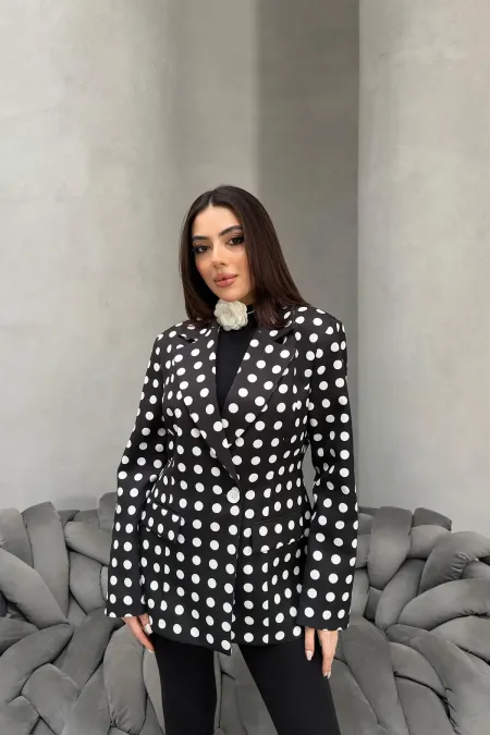 Veste blazer noire à pois en gros