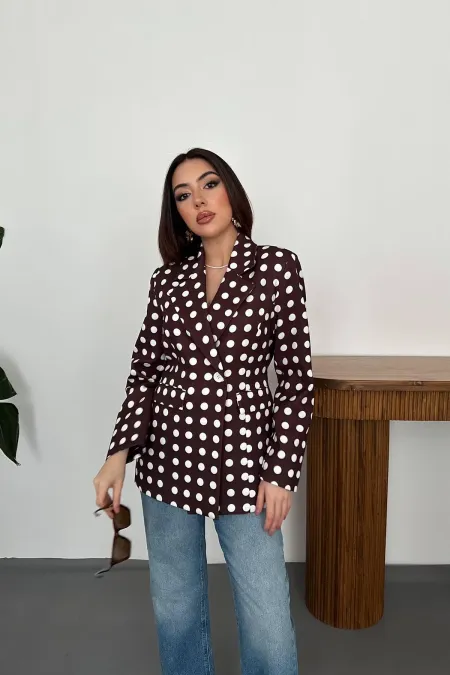 Veste blazer marron à pois en gros