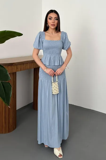 Toptan Mavi Gipeli Keten Takım