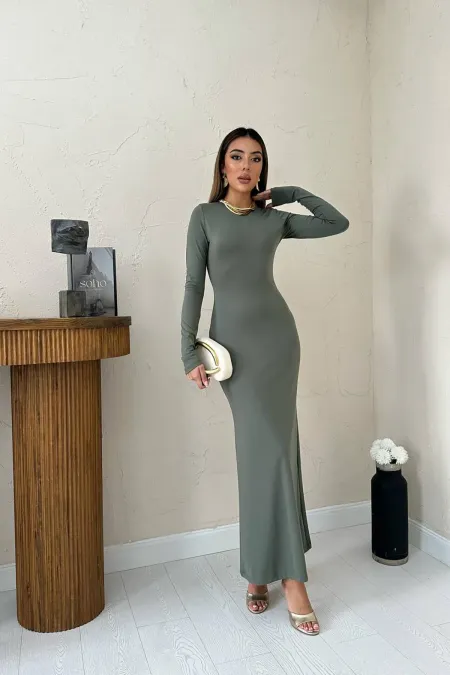 Robe longue moulante kaki en gros