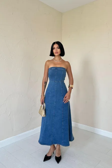 Robe longue en jean bleu en gros