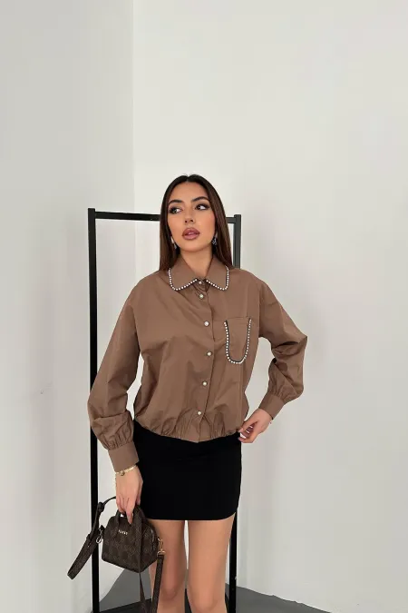 Chemises en popeline marron ornées en gros