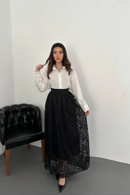 Jupe longue en dentelle noire en gros