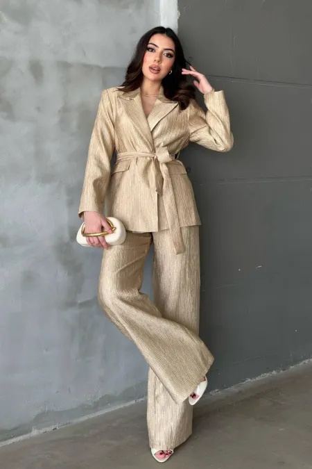 Toptan Gold Parlak Beli Kuşaklı Takım