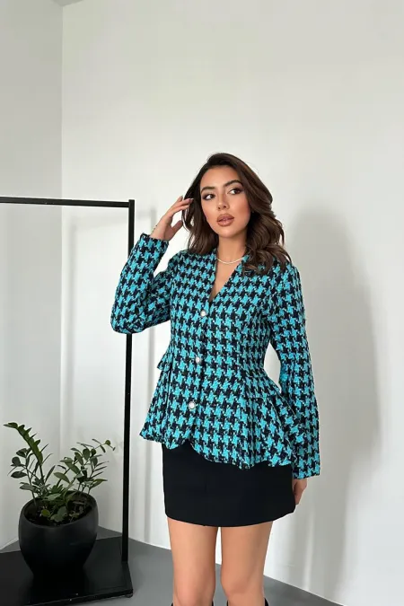 Veste bleue avec nœud dans le dos en gros