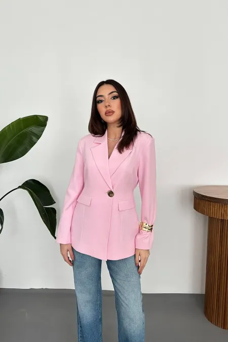 Toptan Pembe Belden Oturtmalı Blazer Ceket