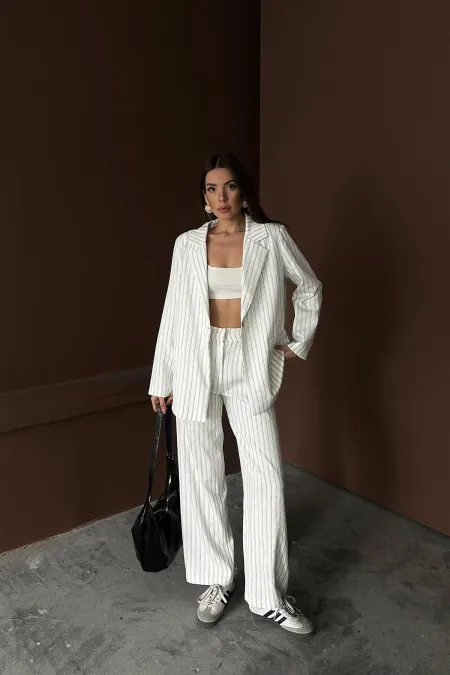 Ensemble veste et pantalon rayés blancs en gros