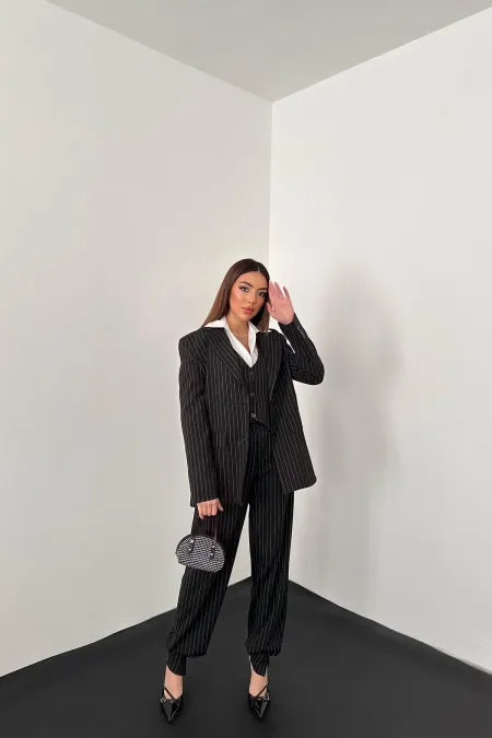 Toptan Siyah Çizgili Üçlü Takım