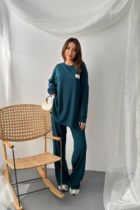 Ensemble pull et pantalon côtelé classique Petrol en gros