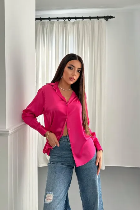 Chemise en satin fuchsia en gros