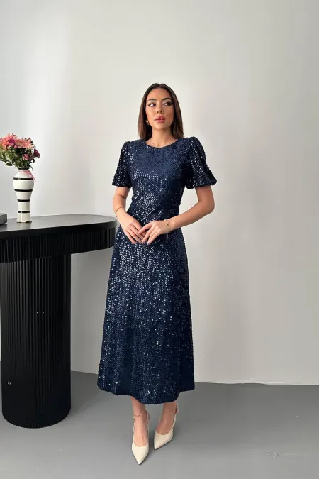 Robe à sequins bleu marine en gros