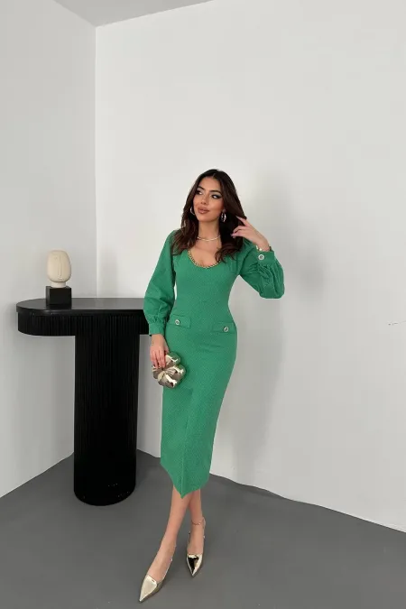 Robe verte à col large en gros