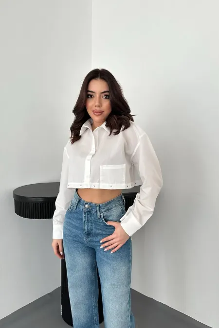 Chemise en popeline blanche à taille amovible, vente en gros