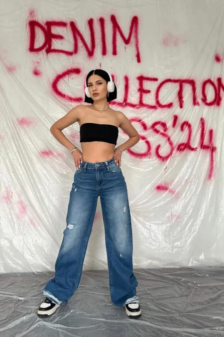 Wholesale Blue Palazzo Laser Jeans