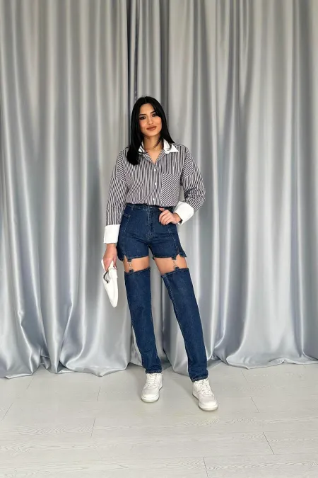 Wholesale Blue Suspender Two Piece Jeans