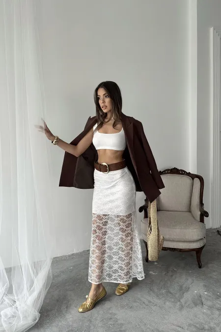 Jupe détaillée en dentelle blanche en gros