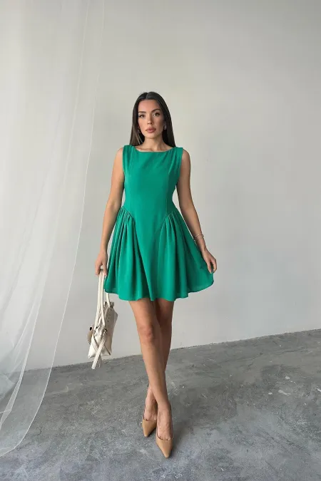 Robe mini froncée en lin vert en gros