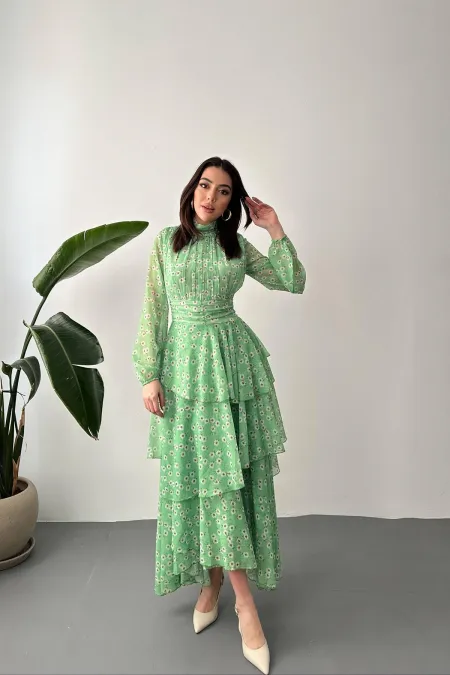 Robe verte détaillée à la taille en gros