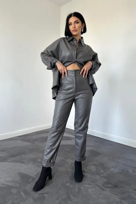 Ensemble chemise et pantalon en cuir fumé en gros