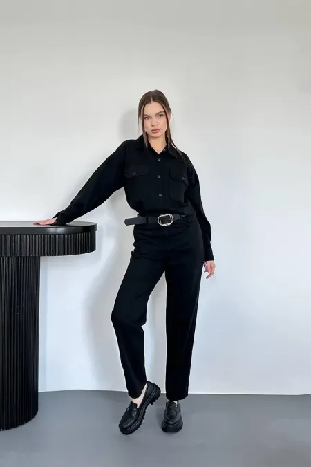 Toptan Siyah Yıkamalı Gömlek Ve Pantolon Takım