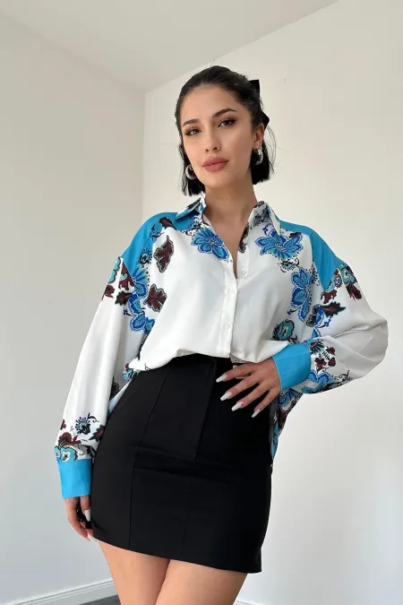Chemise imprimée à fleurs bleues en gros