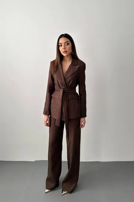 Toptan Kahverengi Parlak Beli Kuşaklı Takım