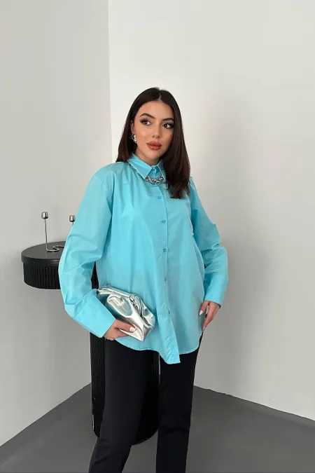 Chemise en popeline bleue en gros