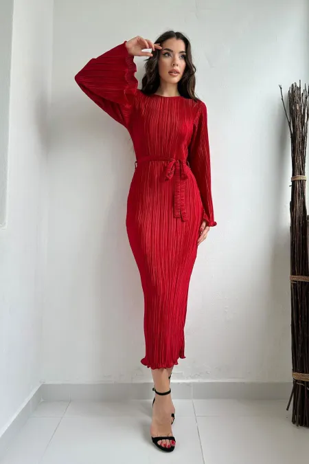 Robe plissée rouge à manches espagnoles en gros