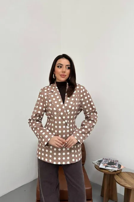 Veste blazer camel à pois en gros