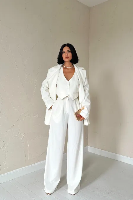 Ensemble veste, gilet et pantalon écru élégant en gros