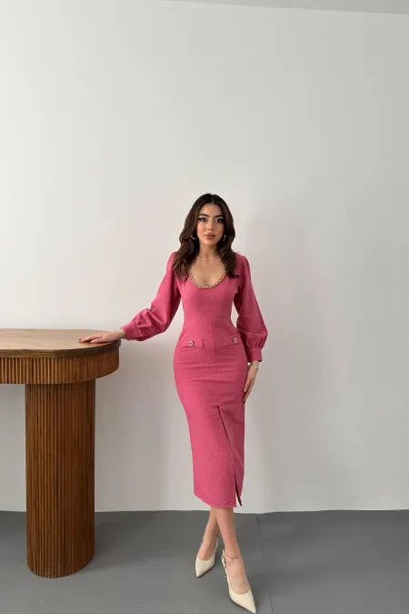 Robe fuchsia à col large en gros