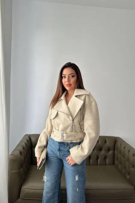 Toptan Bej Kuşgözü Kaşe Manto