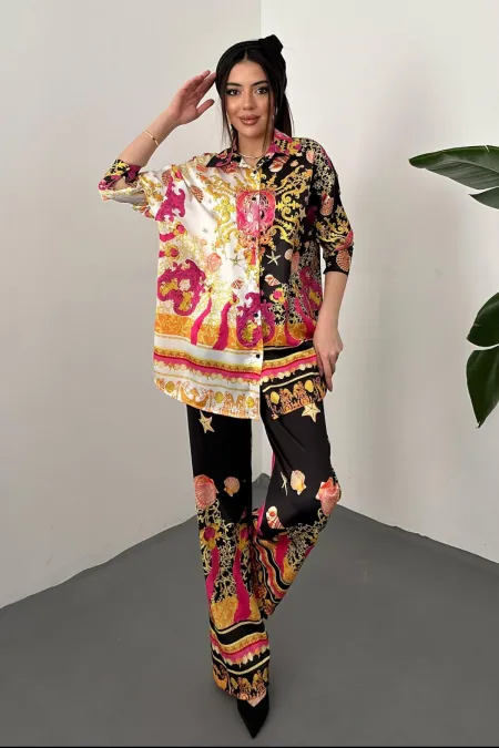 Toptan Sarı Gömlek Ve Desenli Pantolon Takım