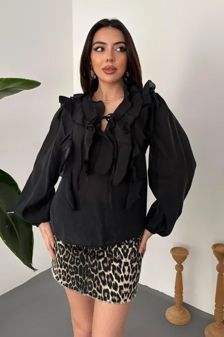 Blouses noires à volants en gros