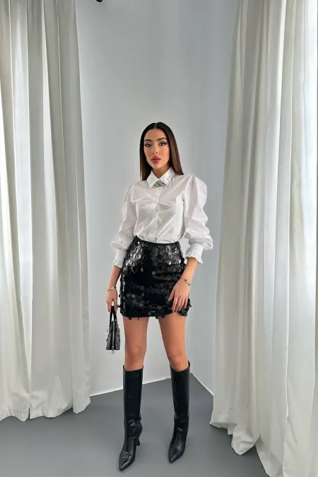 Toptan Siyah Pullu Kısa Etek