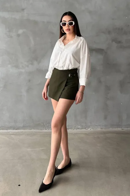 Jupe courte à boucles kaki en gros