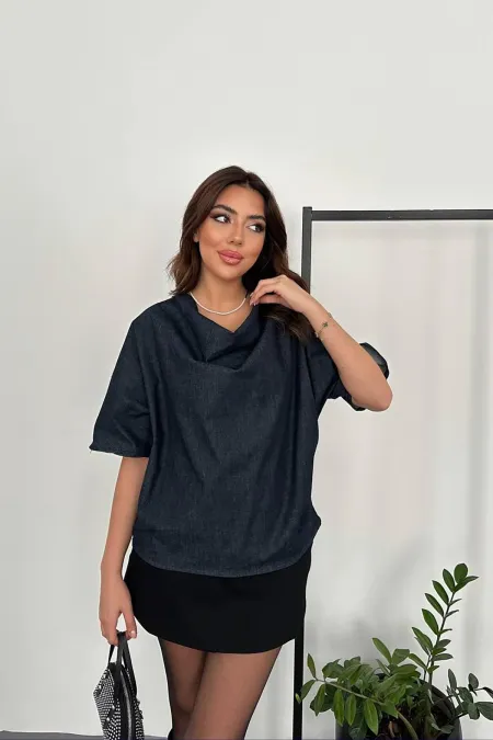 Chemisier en jean bleu en gros