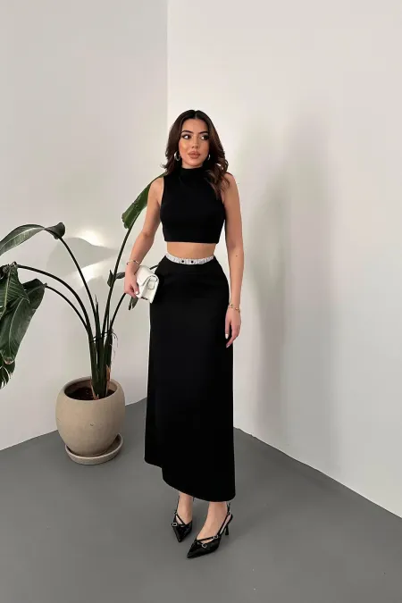 Jupe noire à taille élastique en gros