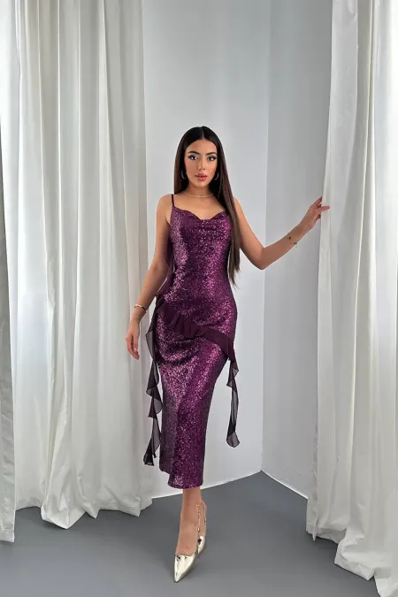 Robe à volants en mousseline à sequins violette en gros
