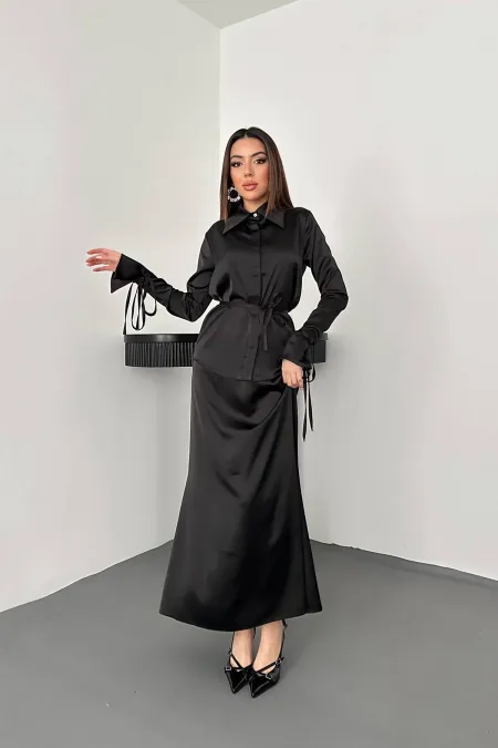 Ensemble chemise et jupe à carreaux noirs en gros