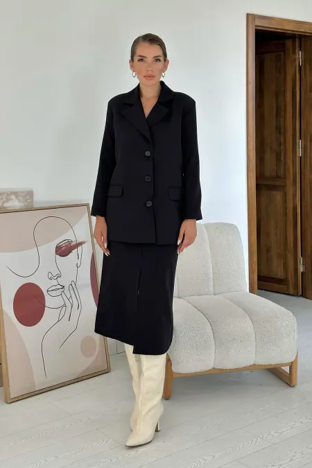 Ensemble veste et jupe boutonnées noires en gros