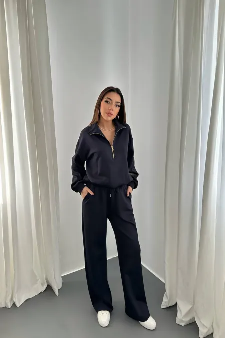 Toptan Lacivert Önü Fermuarlı Scuba Takım