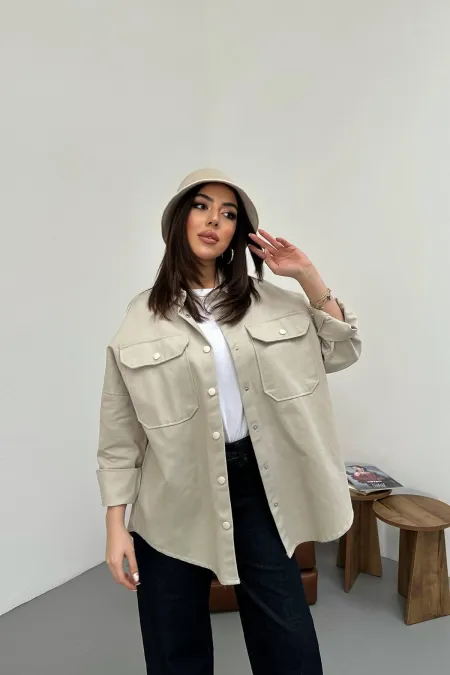 Chemises en gabardine beige en gros