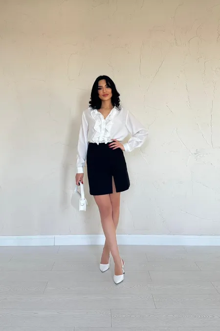 Mini-jupe fendue noire à détails roses en gros