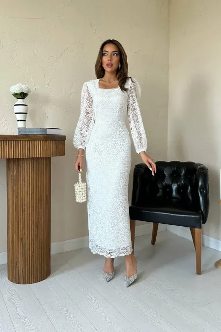 Robe en dentelle blanche avec détails en guipure, vente en gros