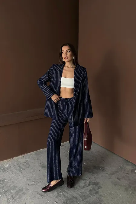Ensemble veste et pantalon rayés bleu marine en gros