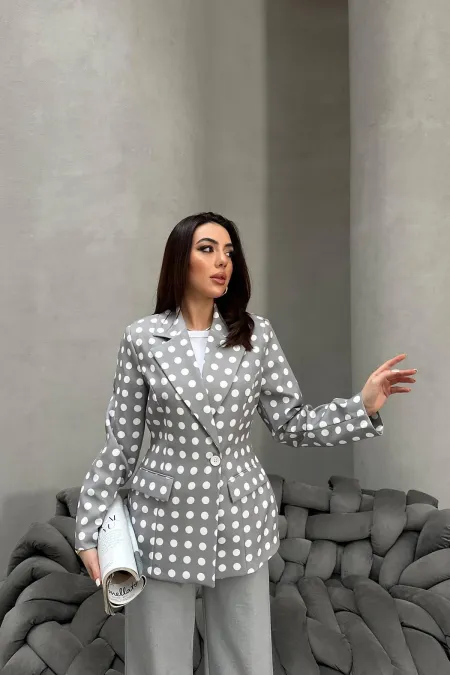 Veste blazer grise à pois en gros