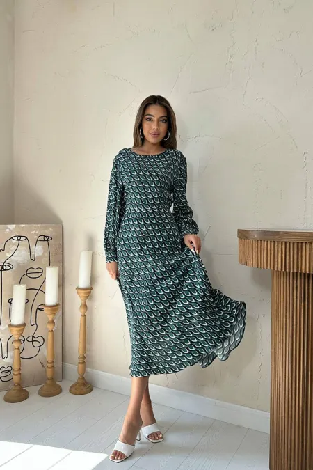 Robe verte fluide à motifs en gros
